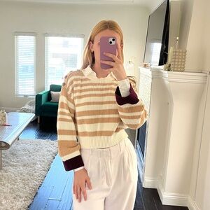 Anthropologie XXS Striped Tan/Cream Collared Sweater